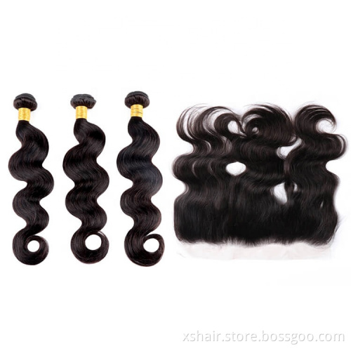 Unprocessed 12A Body Wave 3 Bundles With Lace Frontal Closure Peruvian 100% Human Hair Bundles